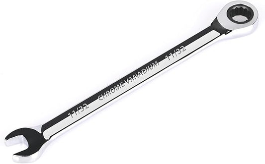 Egofine 11/32 inch Ratcheting Combination Wrench SAE, Industrial Grade Gear Spanner with 12-Point Design, 72-Tooth Ratchet, Chrome Vanadium Steel