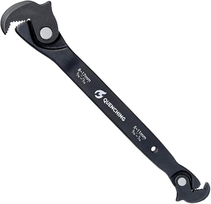 Self-Adjusting Dual Head Crowfoot Wrench, 3/16” -11/16”, 5-17mm, 8" length, Multi-Size Fit, Quick Adjust Tool for Home Auto Bike Repair, Slim Profile, Crowfoot Wrench Set Alternative