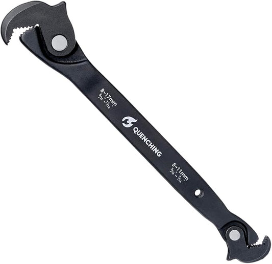 Self-Adjusting Dual Head Crowfoot Wrench, 3/16” -11/16”, 5-17mm, 8" length, Multi-Size Fit, Quick Adjust Tool for Home Auto Bike Repair, Slim Profile, Crowfoot Wrench Set Alternative