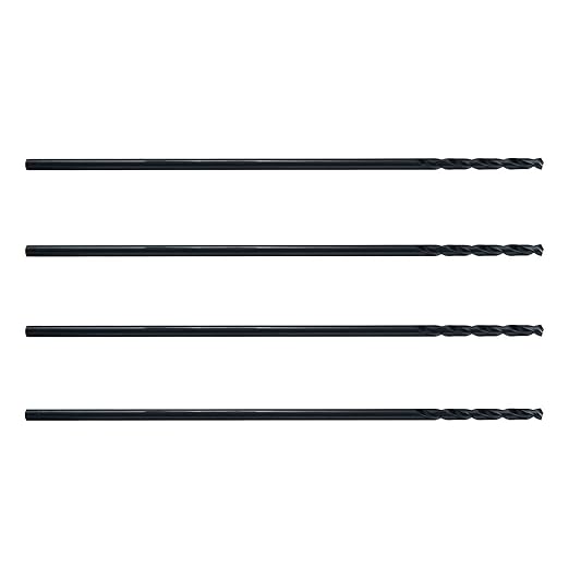 MAXTOOL 5/32"x12" 4pcs Identical Aircraft Extension Drills HSS M2 Extra Long Deep Twist Drill Bits Straight Shank Fully Ground Black; ACF02B12R10P4