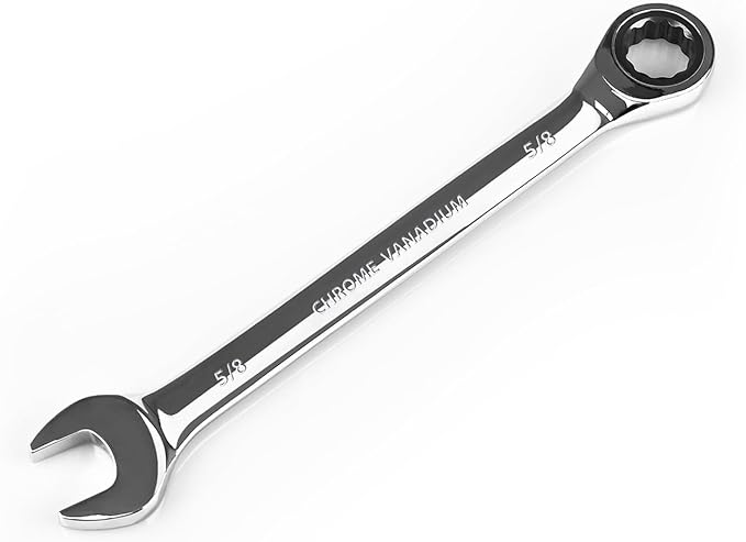 Egofine 5/8 inch Ratcheting Combination Wrench SAE, Industrial Grade Gear Spanner with 12-Point Design, 72-Tooth Ratchet, Chrome Vanadium Steel