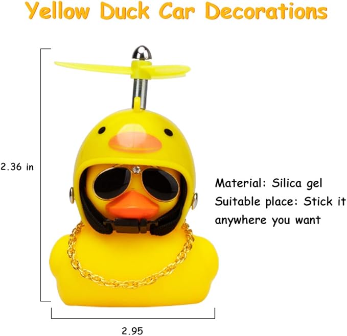 wonuu Rubber Duck Toy Car Ornaments Yellow Duck Car Dashboard Decorations Squeeze Duck Bicycle Horns with Propeller Helmet