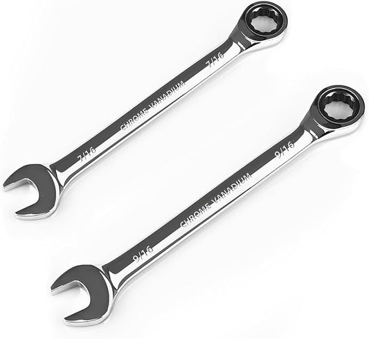 Egofine 9/16 wrench and 7/16 ratchet wrench, SAE Ratcheting Wrench Set, Industrial Grade Gear Spanner with 12-Point Design, 72-Tooth Ratchet, Chrome Vanadium Steel