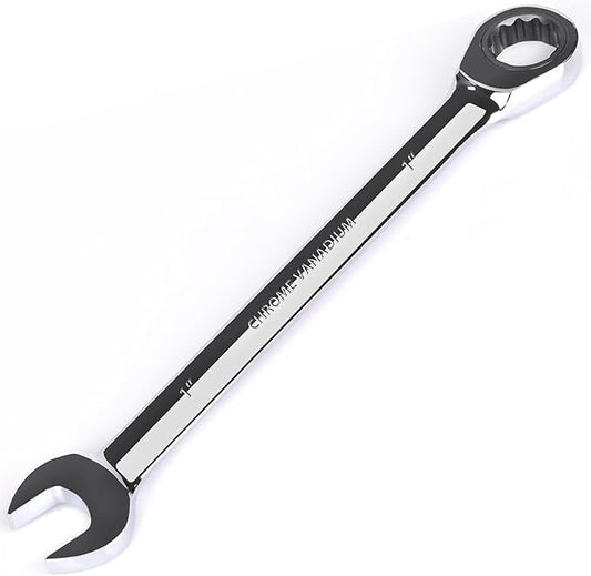 Egofine 1 inch Ratcheting Combination Wrench SAE, Industrial Grade Gear Spanner with 12-Point Design, 72-Tooth Ratchet, Chrome Vanadium Steel