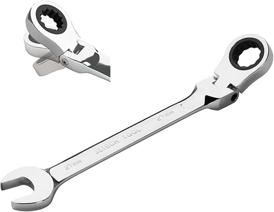 Jetech 27mm Ratchet Wrench Flex Head: Box End Wrench 12Pt| Metric Ratcheting Combination Chrome Vanadium,Forged, Extra Durability