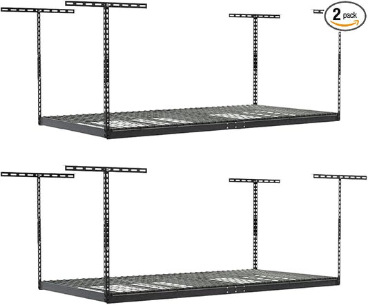 2-Pack 4 x 8 MonsterRax Overhead Garage Storage Rack, Ceiling Racks for Garage, Organization Shelving, Adjustable Hanging Shelf, Grey, 12"-21" Height Adjustment