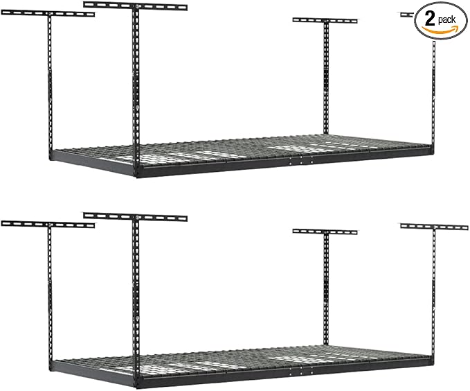 2-Pack 4 x 8 MonsterRax Overhead Garage Storage Rack, Ceiling Racks for Garage, Organization Shelving, Adjustable Hanging Shelf, Grey, 24"-45" Height Adjustment