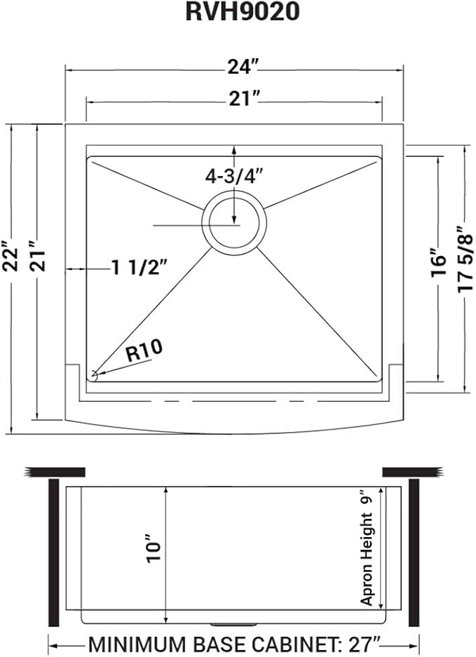 Ruvati 24-inch Apron-front Workstation Farmhouse Kitchen Sink 16 Gauge Stainless Steel Single Bowl - RVH9020
