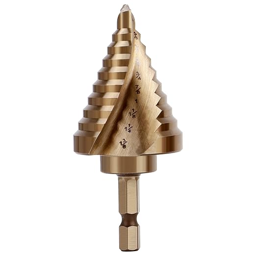 COMOWARE 10 Sizes M35 Cobalt Step Drill Bit, 1/4" to 1-3/8", Two-Spiral Flute Step Bit for Metal, Stainless Steel, Wood & Plastic, with 1/4" Hex Shank