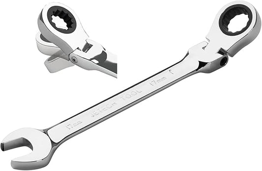 Jetech 17mm Ratchet Wrench Flex Head: Box End Wrench 12Pt| Metric Ratcheting Combination Chrome Vanadium,Forged, Extra Durability