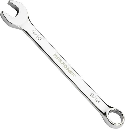 MAXPOWER 9/16 Inch Combination Wrench Set, Professional Open and Box End Spanners with Mirror Finish, Made with Forged and Heat-Treated Cr-V Steel, 12-Point Design