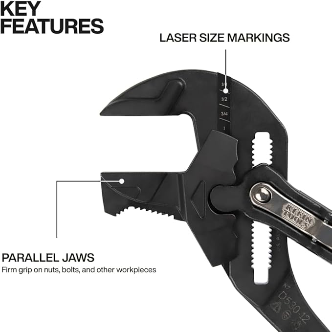 Klein Tools D53003KIT Plier Wrench Set, 3-Piece High-Leverage Pliers, Adjustable, Reversible Jaw, Smooth and Knurled Teeth, 7-Inch 10-Inch and 12-Inch