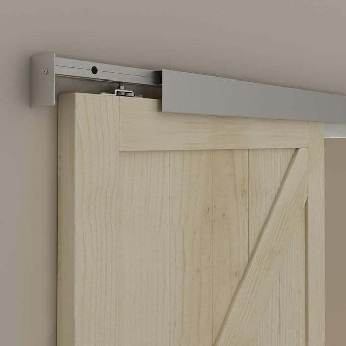 JUBEST 7FT Barn Door Sliding Hardware Track Kit, Aluminium Alloy Box Rail Hardware for Classic Modern Interior Single Wooden Door,Low Clearance