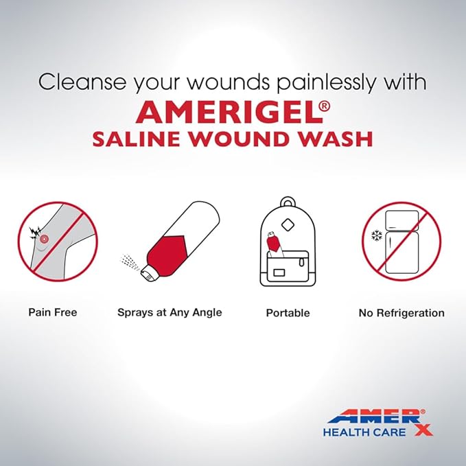 AMERIGEL - Saline Wound Wash - First Aid Cleansing Solution - Advanced Skin and Wound Care - 7.1 Oz.