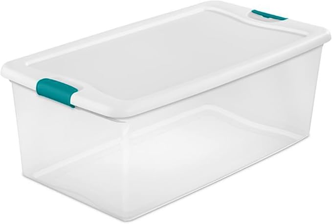 Sterilite 4 and 6 Pack Latching Storage Bins, Plastic Organizing Lidded Totes, 106 Qt and 64 Qt