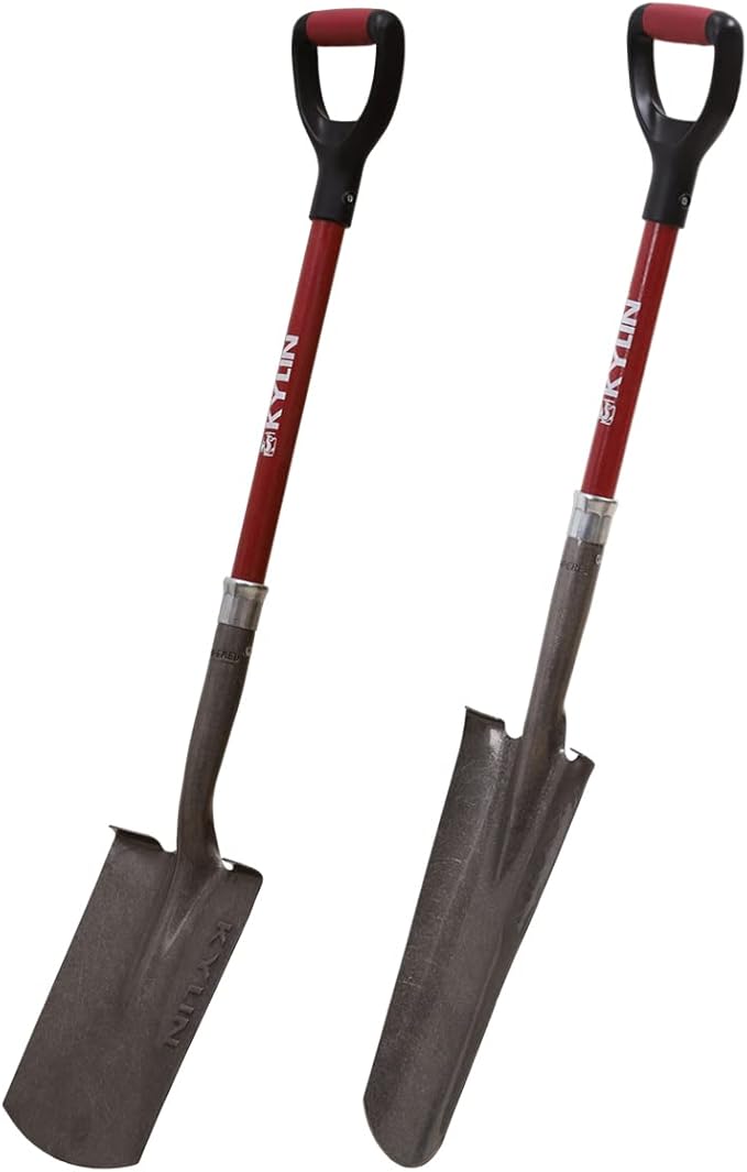 KYLIN Garden Spade Shovel and Drain Spade for Digging Trenches Gardening Construction Heavy Duty Fiberglass D-Handle Shovel 2-Piece Set