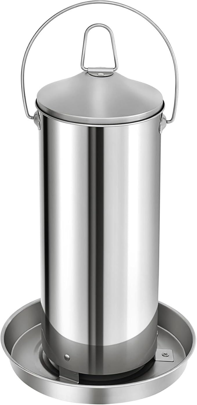 RYFT 8.8 lb Chicken Feeder, Stainless Gravity-Fed No Waste Poultry Feed, Weatherproof Construction with Handle for Chicken Coops, Duck Farms, and Goose Farms