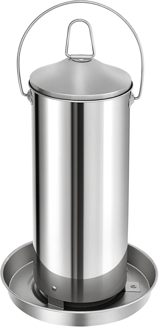 RYFT 8.8 lb Chicken Feeder, Stainless Gravity-Fed No Waste Poultry Feed, Weatherproof Construction with Handle for Chicken Coops, Duck Farms, and Goose Farms