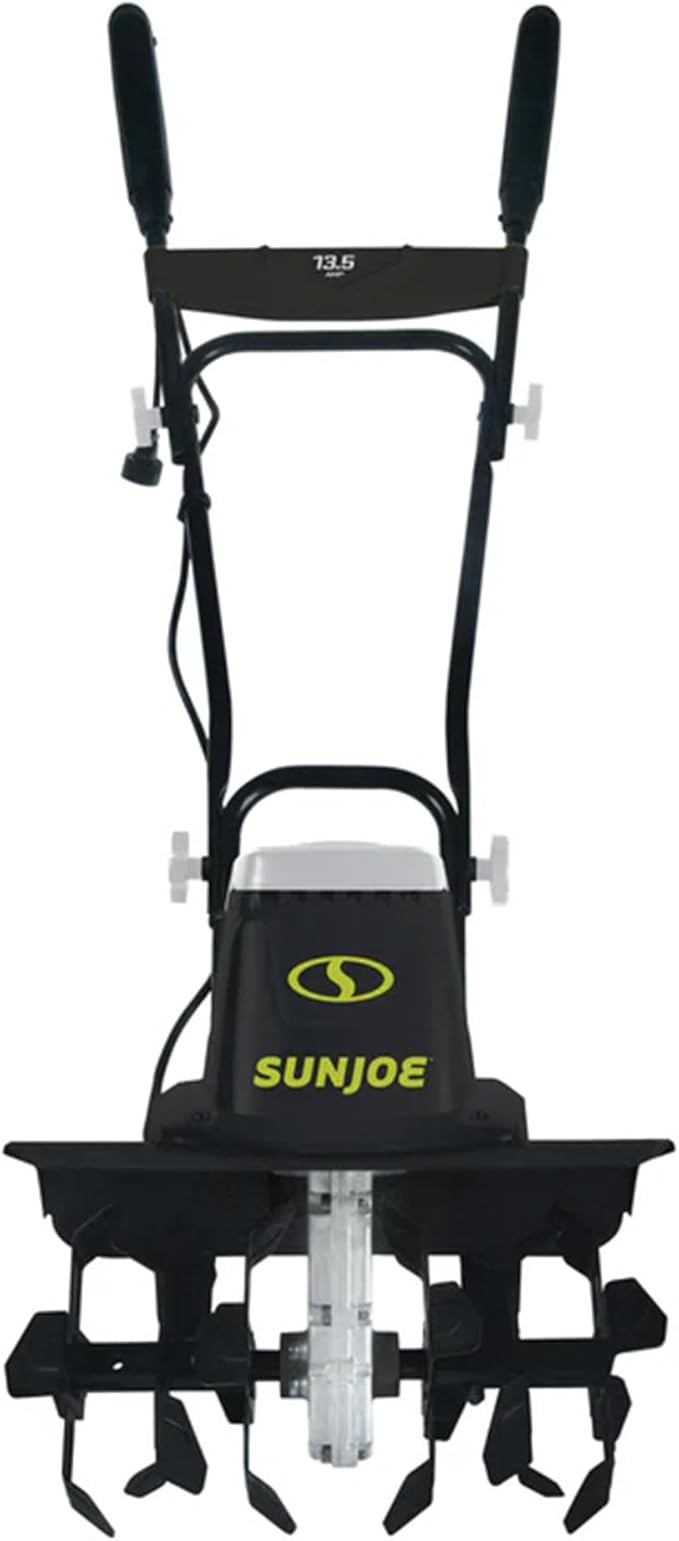 Sun Joe Electric Corded Garden Tiller & Cultivator, Steel Tines, 13.5 Amp, 16 Inch, Black - Heavy Duty Gardening Machine Equipment for Lawn, Yard, & Grass, TJ604E
