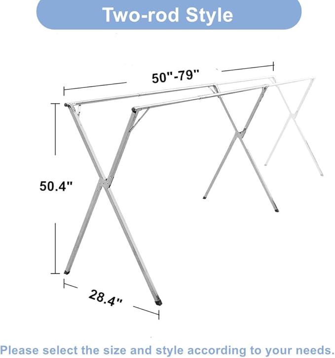 79in Premium Stainless Steel Clothes Drying Racks, Foldable and Adjustable Laundry Drying Rack Clothing for Indoor Outdoor