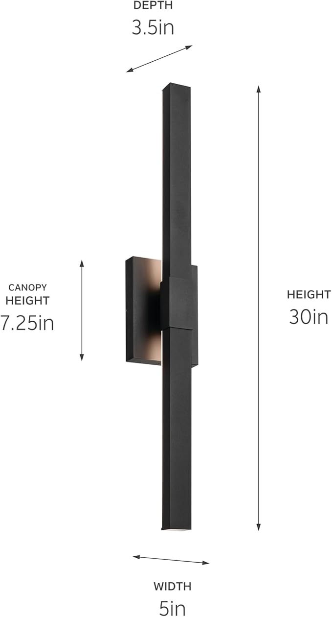 Kichler Nocar LED Textured Black Modern Garage or Patio Outdoor Wall Light for Outdoor Walls, Exterior Doors, Garage, Porch or Patio Walls, 30"