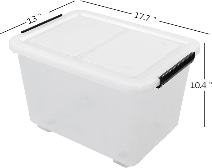 4-Pack Plastic Large Storage Box with Lid, Latching Storage Box Bin, Clear, 30 L