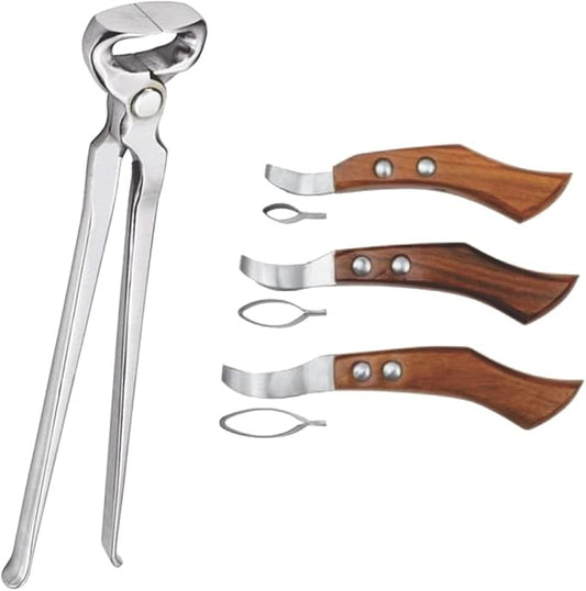 12” Hoof Nipper & Farrier Loop Knives Set – Professional Hoof Care Tool Kit for Horses, Cattle & Goats – Sharp Steel Hoof Trimming Nipper + Right & Left Loop Knives for Farriers