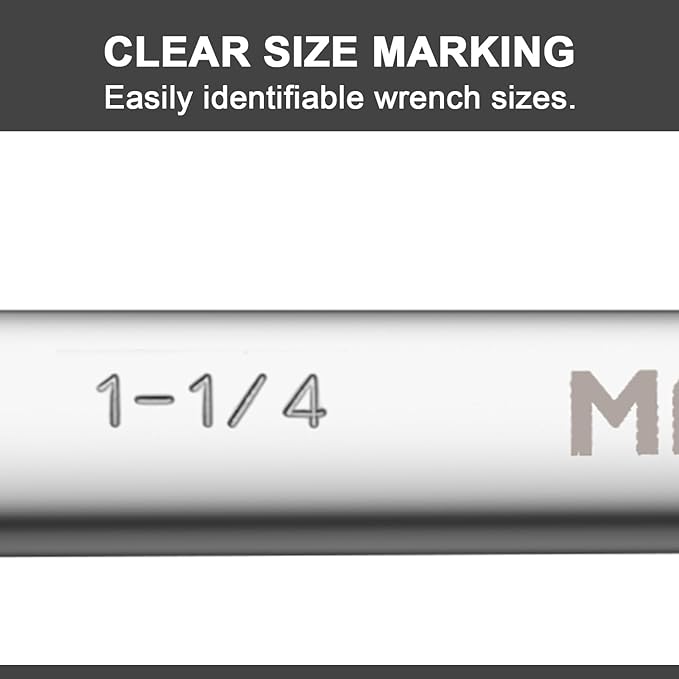 MAXPOWER 1-1/4 Inch Combination Wrench, Industrial Grade Spanners with 12 Point Box End, Durable Chrome Vanadium Steel with Off Corners Design, 15 Degree Offset - SAE