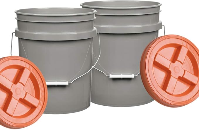 House Naturals 5 Gallon Food Grade BPA Free buckert Pail with Gamma Screw Lids (Pack of 2) Made in USA