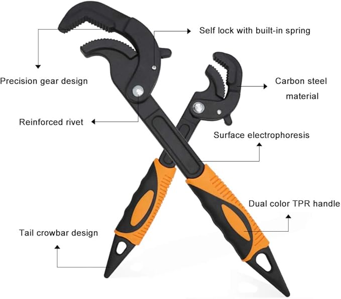 Multi-function Magic Wrench Universal Adjustable Wrenches 1045 Steel, Pipe Wrench Set 10.5 and 15-Inch,2-Piece