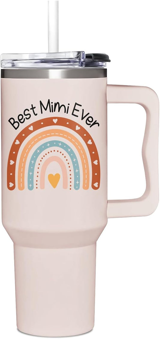 Best Mimi Ever Gifts - Mimi Gifts from Grandchildren - Mothers Day, Christmas, Birthday Gift for Grandma - 40Oz Tumbler with Handle for New Grandma