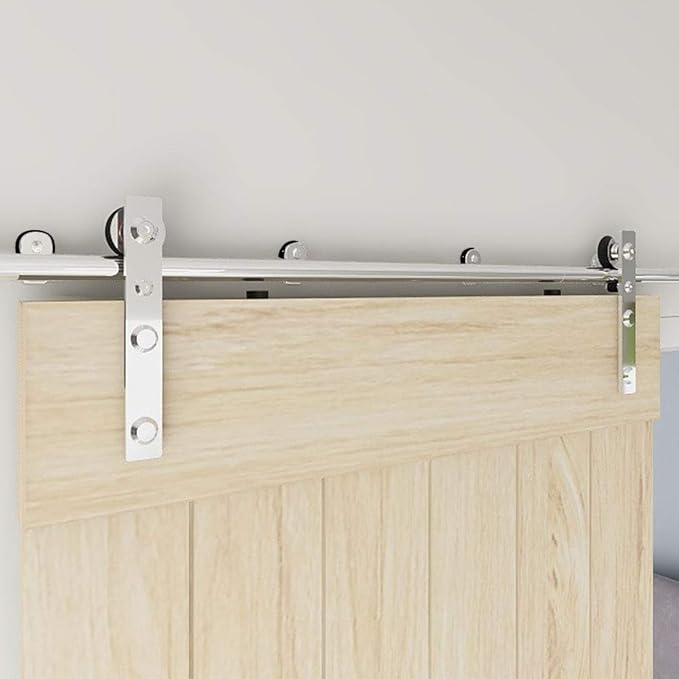 TSMST 10FT Sliding Barn Door Hardware Kit, Stainless Steel Heavy Duty Sturdy Barn Door Track for Single Wood Door, Slide Smoothly Quietly (L Style)