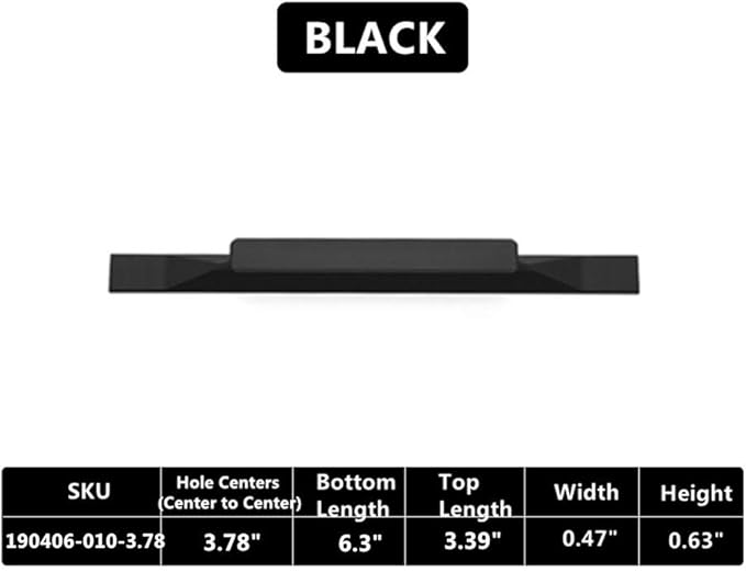 Kitchen Cabinet Pulls - Black Cabinet Handles - 5 Pack Long Cabinet Hardware for Drawers Dresser Furniture Pulls (3.78 inches Hole Center - 6.3 inches Length)