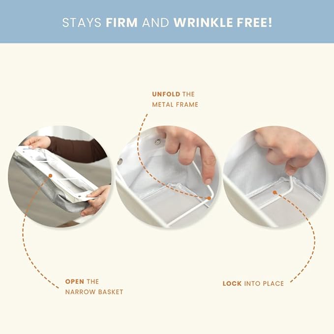 OrganiHaus Narrow Storage Bins 15x06in, Small Closet Bins for Shelves, Bathroom Storage Baskets for Shelves, Narrow Baskets, Fabric Organizer with Handles, Toilet Paper Organizer - 2 Pack, Off-White