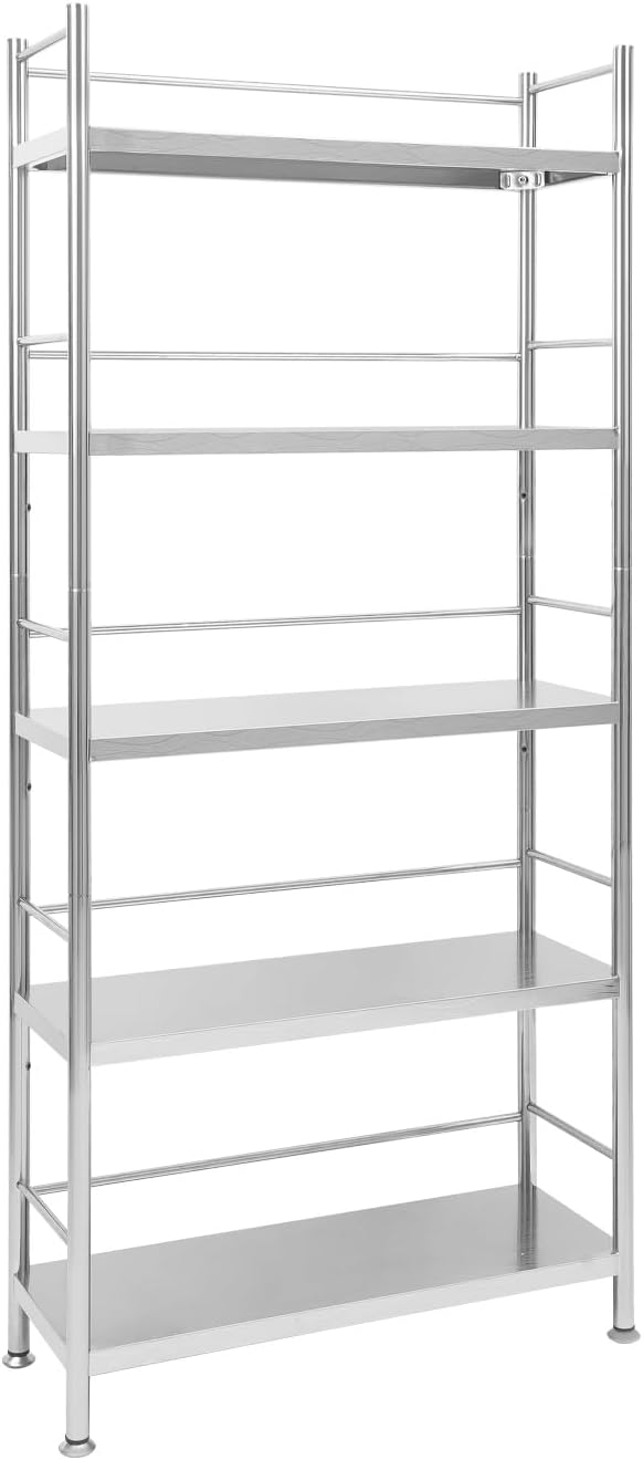 5 Tier Stainless Steel Shelving Metal Unit Storage Bakers Rack Kitchen Standing Storage Shelves Organizer Heavy Duty for Restaurant Garage Pantry Kitchen Laundry Bathroom