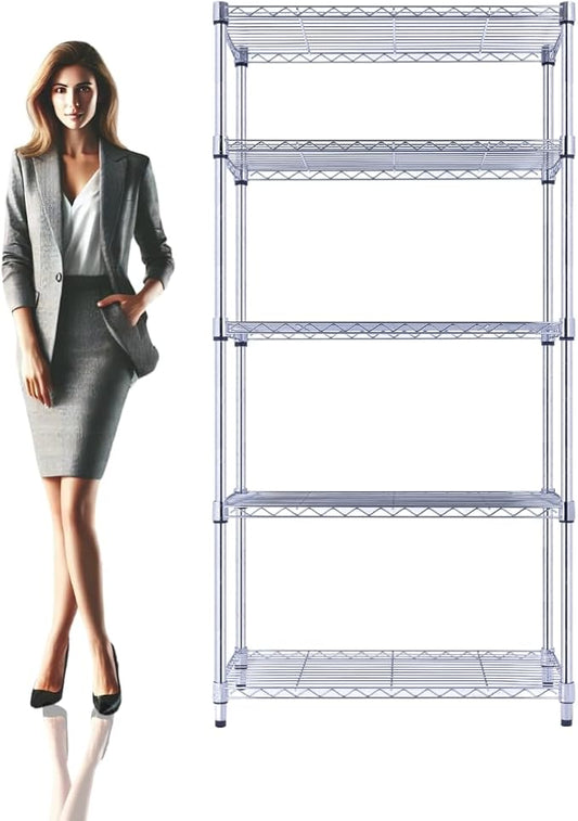 5-Tier Wire Shelving with Wheels, 30"x14"x60" Heavy Duty Metal Shelves 1750 lbs Max Capacity, Chrome Storage Rack for Garage Kitchen Pantry