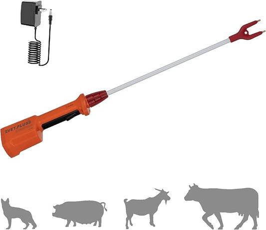 Rechargeable Waterproof Cattle Prod for Cows Hogs Sheep Large Dogs Electric Livestock Prod with 23" Length Flexible Shaft, Total Length 33.5 inch