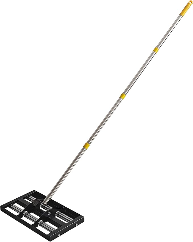 17"x10"Lawn Leveling Rake with Aluminum Rollers, Stainless Steel Yard Lawn Leveler Tool with Adjustable Long Handle, Yard Leveling Rake Suit, Levelawn Tool for Soil, Grass, Golf Course, Garden, Farm