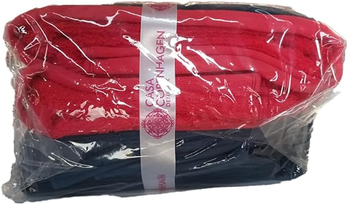 CASA COPENHAGEN He & She 6 Pieces Towel Set- American Blue + Red, 550 GSM 2 Bath Towel 2 Hand Towel 2 Washcloth, Designed in Denmark Made of Soft Egyptian Cotton for Bathroom, Kitchen & Shower