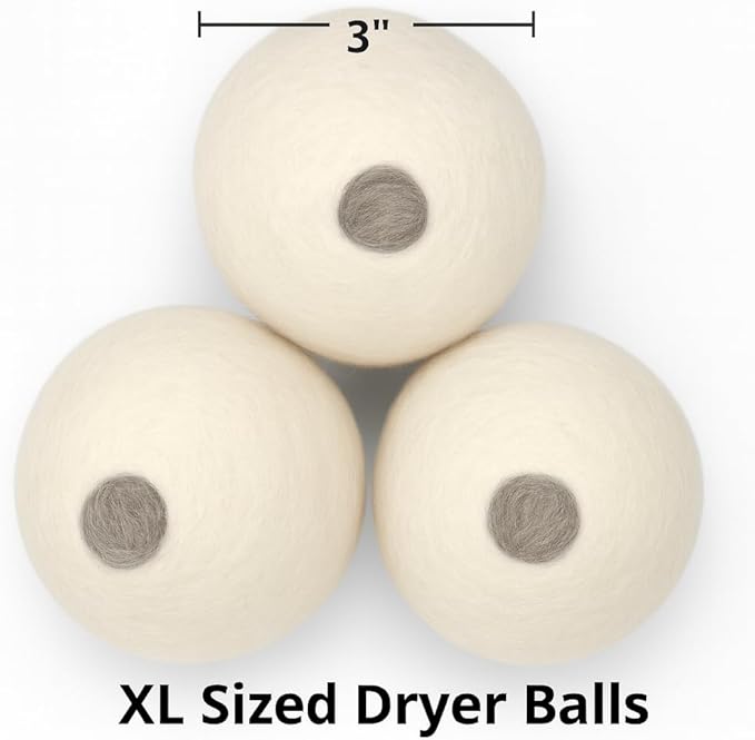 XL Wool Dryer Balls (3-Pack) with Activated Carbon – Odor Eliminating & Fragrance-Free Laundry Deodorizer, Natural Fabric Softener Alternative, Reusable Eco-Friendly Dryer Balls