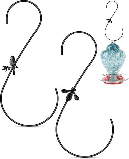 PACETAP Hummingbird Feeder Hook 12-Inch, 2PCS Black Metal Bird Feeders Hanger, Heavy Duty Outdoor Indoor Plant Hangers for Hanging Plants, Wind Chimes, Other Ornaments