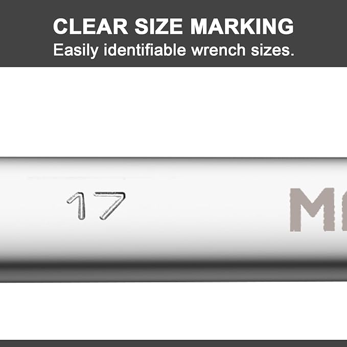 MAXPOWER 17mm Combination Wrench, Industrial Grade Spanners with Chrome Vanadium Steel, Sand Blasted Finish, Forged Heat-Treated - SAE