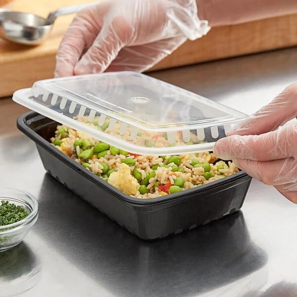 Black Rectangular Microwavable Container with Lid, 38 oz, Heavy Weight Polypropylene, BPA Free, 150 per Case, 8.75 x 6.25 x 2.44 Inches