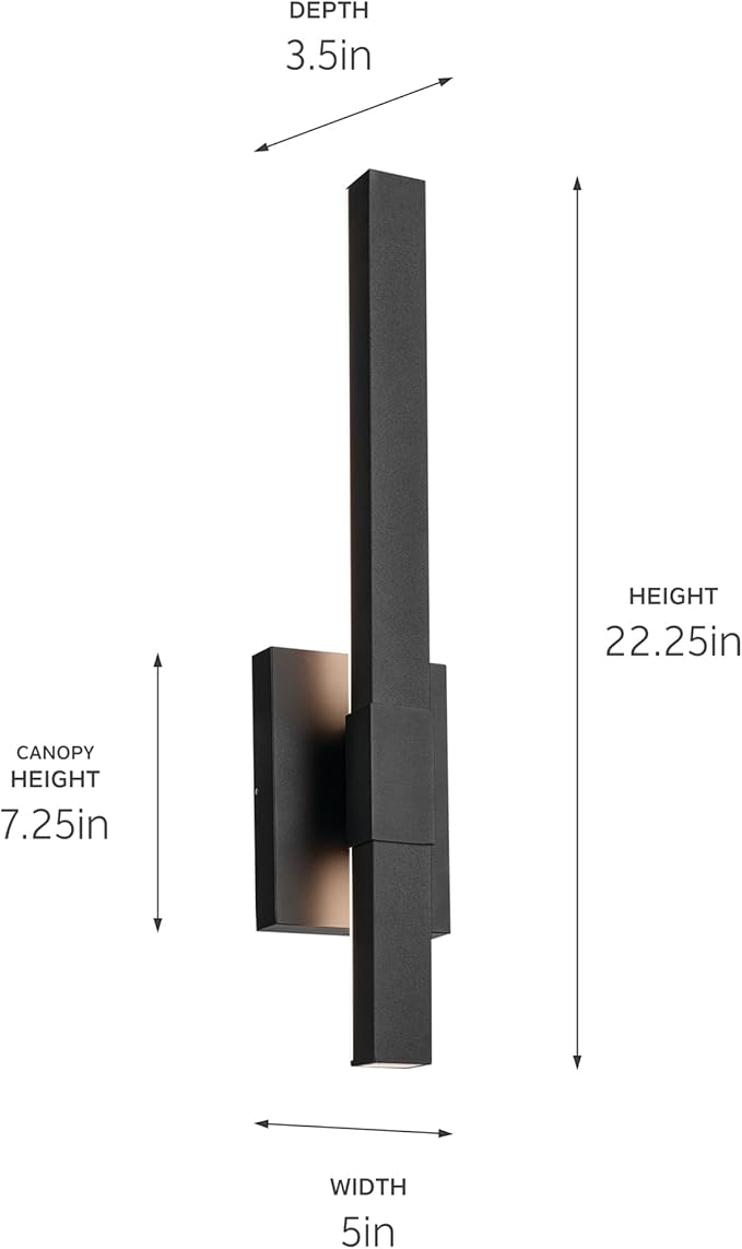 KICHLER Nocar 22.25 inch LED Outdoor Wall Light in Textured Black for Walls, Exterior Doors, Garage, Porch or Patio Walls, (30" H x 5" W x 3.5" Ext.) 59145BKT