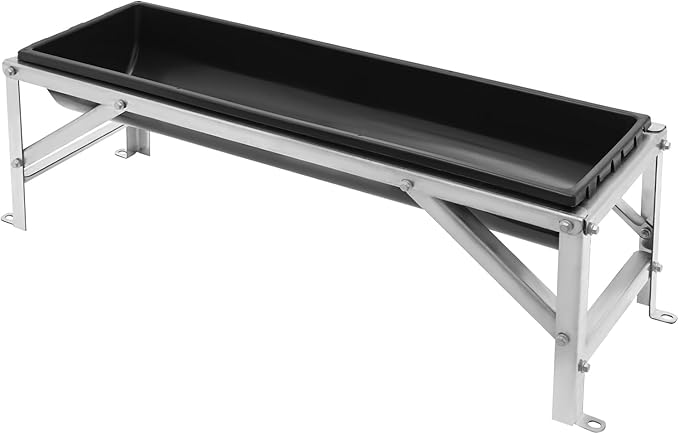 Livestock Feed Trough with Stand, 35L/9.25Gal Capacity Livestock Water Trough with Triangular-Structure Stand 39" Long Portable Farm Animal Feeder for Calves, Pigs, Sheep and Horses (Black)