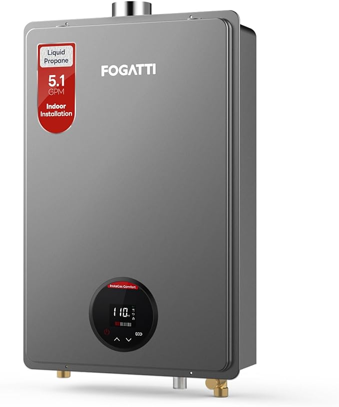 FOGATTI Propane Gas Tankless Water Heater Indoor - Max 5.1 GPM 120,000 BTU, CSA Certified Compact Design On Demand Instant Hot Water Heater - Instagas Comfort 120S Series