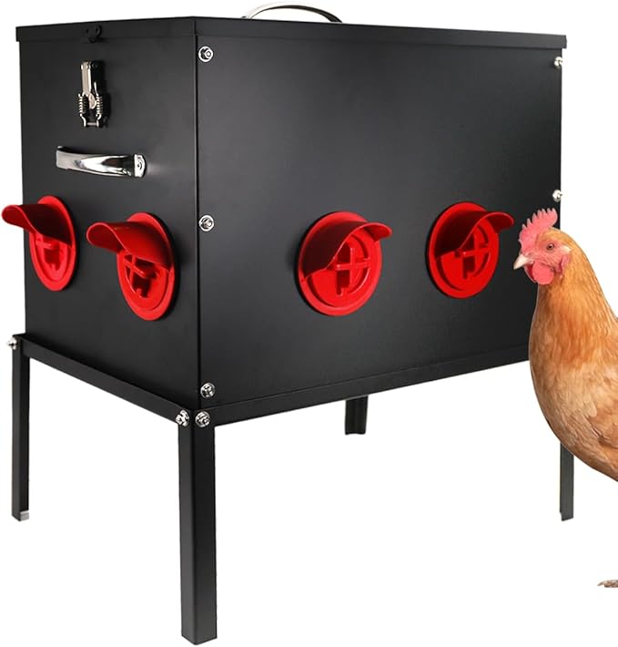 Automatic Chicken Feeder –45LB 8 Feeding Ports,Large Metal Chicken Feeders - No Waste Poultry Feeder with Locking Lid and Legs for Inside Coops