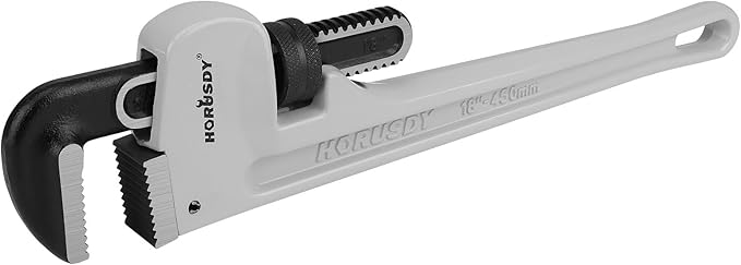 HORUSDY 18-Inch Pipe Wrench, Aluminum Heavy-Duty Adjustable Plumbing Wrench, 450mm, 1/2"–2" Pipe Capacity, Strong Grip & Durable, Lightweight Gray for Professionals & DIY