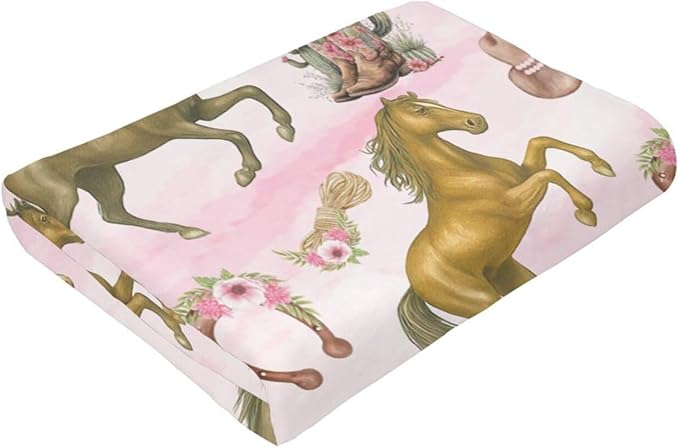 Western Cowgirl Throw Blanket Pink Cowgirl Horse Flannel Blankets Southwest Horses Plush Super Soft Cozy Warm Decor Gifts for Boys Girls Kids Adults Men Women 40" x 50"