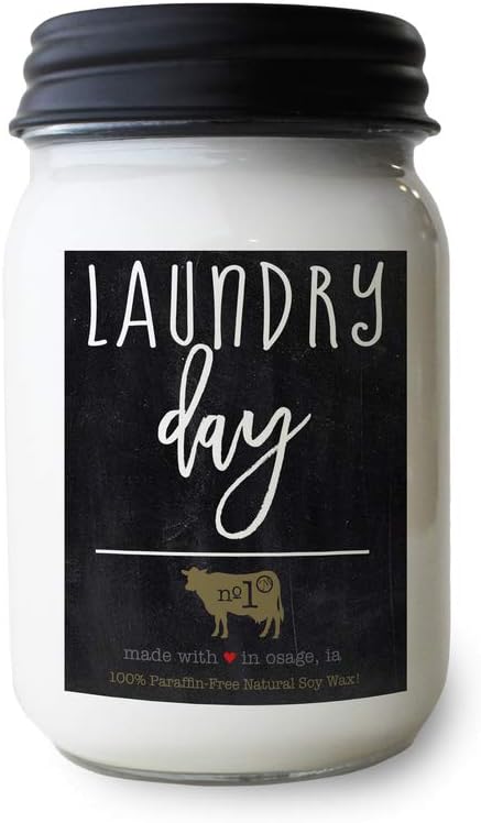 Milkhouse Candle Company, Farmhouse Collection, 13 Ounce Mason Jar, Laundry Day